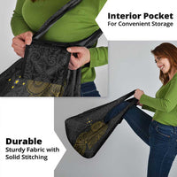 Niue Polynesian Hiapo Tattoo Art Grocery Bag Half Style Black Gold Color - Polynesian Pride