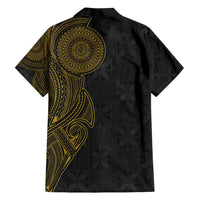 Niue Polynesian Hiapo Tattoo Art Hawaiian Shirt Half Style Black Gold Color - Polynesian Pride