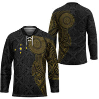 Niue Polynesian Hiapo Tattoo Art Hockey Jersey Half Style Black Gold Color - Polynesian Pride