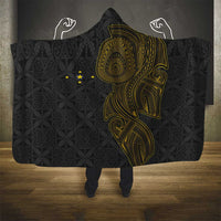 Niue Polynesian Hiapo Tattoo Art Hooded Blanket Half Style Black Gold Color - Polynesian Pride