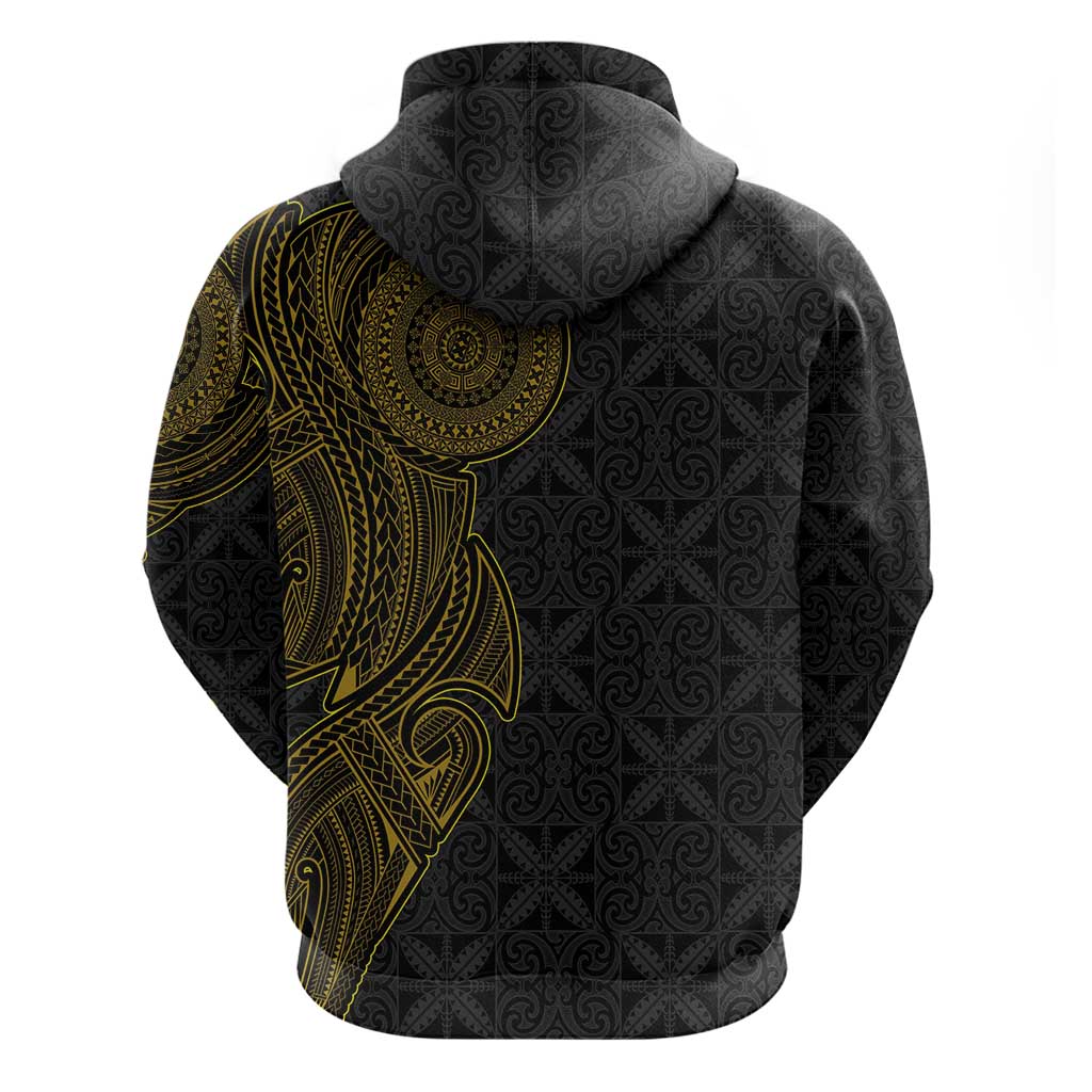 Niue Polynesian Hiapo Tattoo Art Hoodie Half Style Black Gold Color - Polynesian Pride