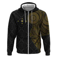 Niue Polynesian Hiapo Tattoo Art Hoodie Half Style Black Gold Color - Polynesian Pride