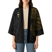 Niue Polynesian Hiapo Tattoo Art Kimono Half Style Black Gold Color - Polynesian Pride