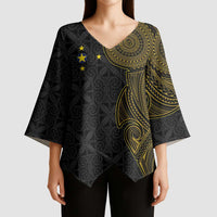 Niue Polynesian Hiapo Tattoo Art Kimono Sleeve Blouse Half Style Black Gold Color - Polynesian Pride