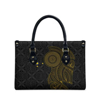Niue Polynesian Hiapo Tattoo Art Leather Bag Half Style Black Gold Color - Polynesian Pride