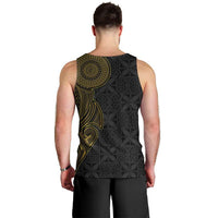 Niue Polynesian Hiapo Tattoo Art Men Tank Top Half Style Black Gold Color - Polynesian Pride