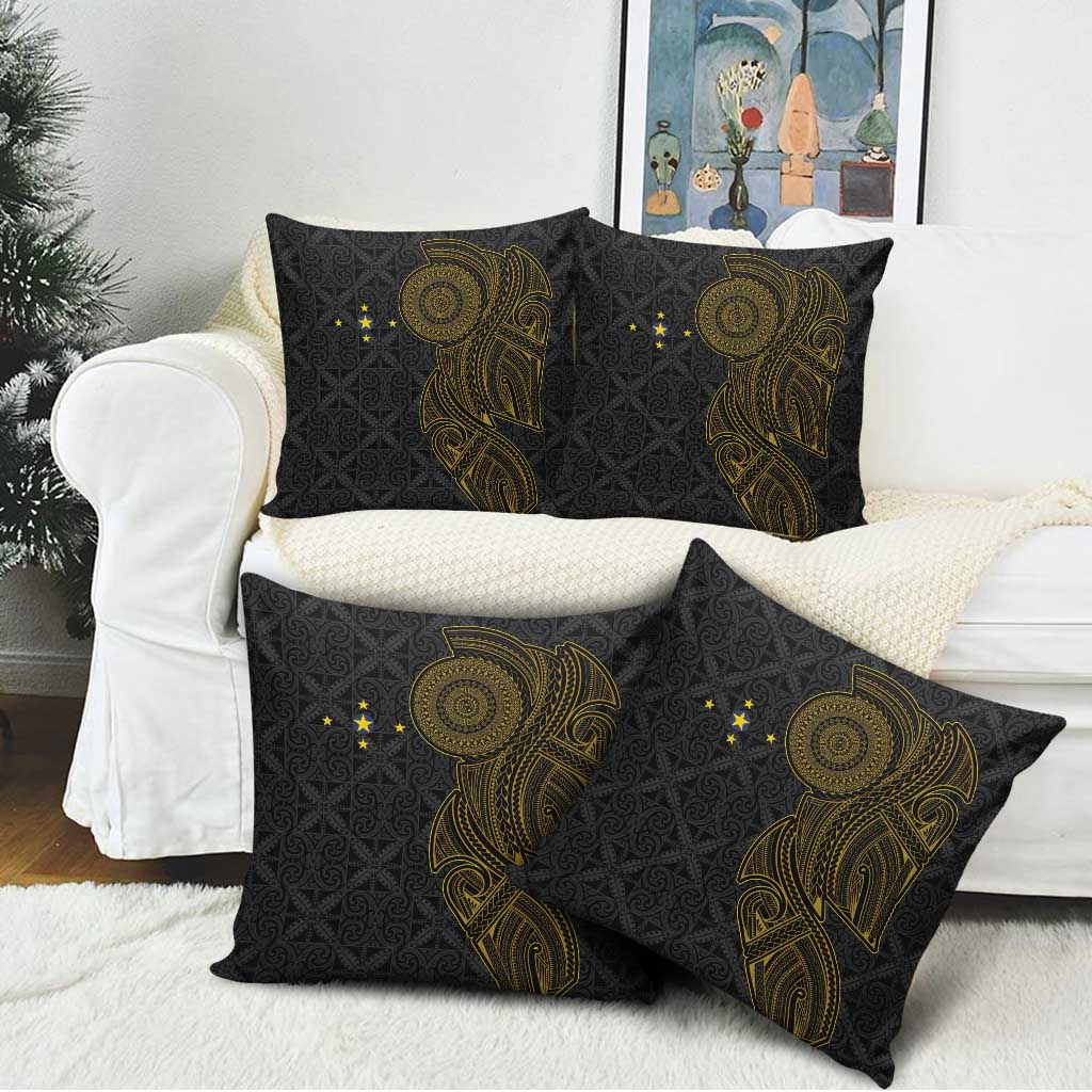 Niue Polynesian Hiapo Tattoo Art Pillow Cover Half Style Black Gold Color - Polynesian Pride