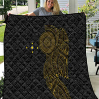 Niue Polynesian Hiapo Tattoo Art Quilt Half Style Black Gold Color - Polynesian Pride