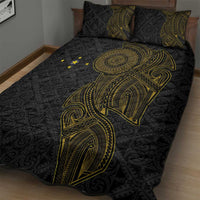 Niue Polynesian Hiapo Tattoo Art Quilt Bed Set Half Style Black Gold Color - Polynesian Pride