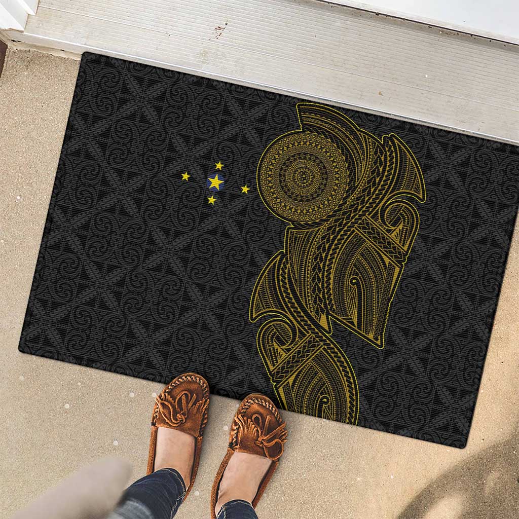 Niue Polynesian Hiapo Tattoo Art Rubber Doormat Half Style Black Gold Color - Polynesian Pride