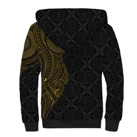 Niue Polynesian Hiapo Tattoo Art Sherpa Hoodie Half Style Black Gold Color - Polynesian Pride
