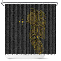 Niue Polynesian Hiapo Tattoo Art Shower Curtain Half Style Black Gold Color - Polynesian Pride