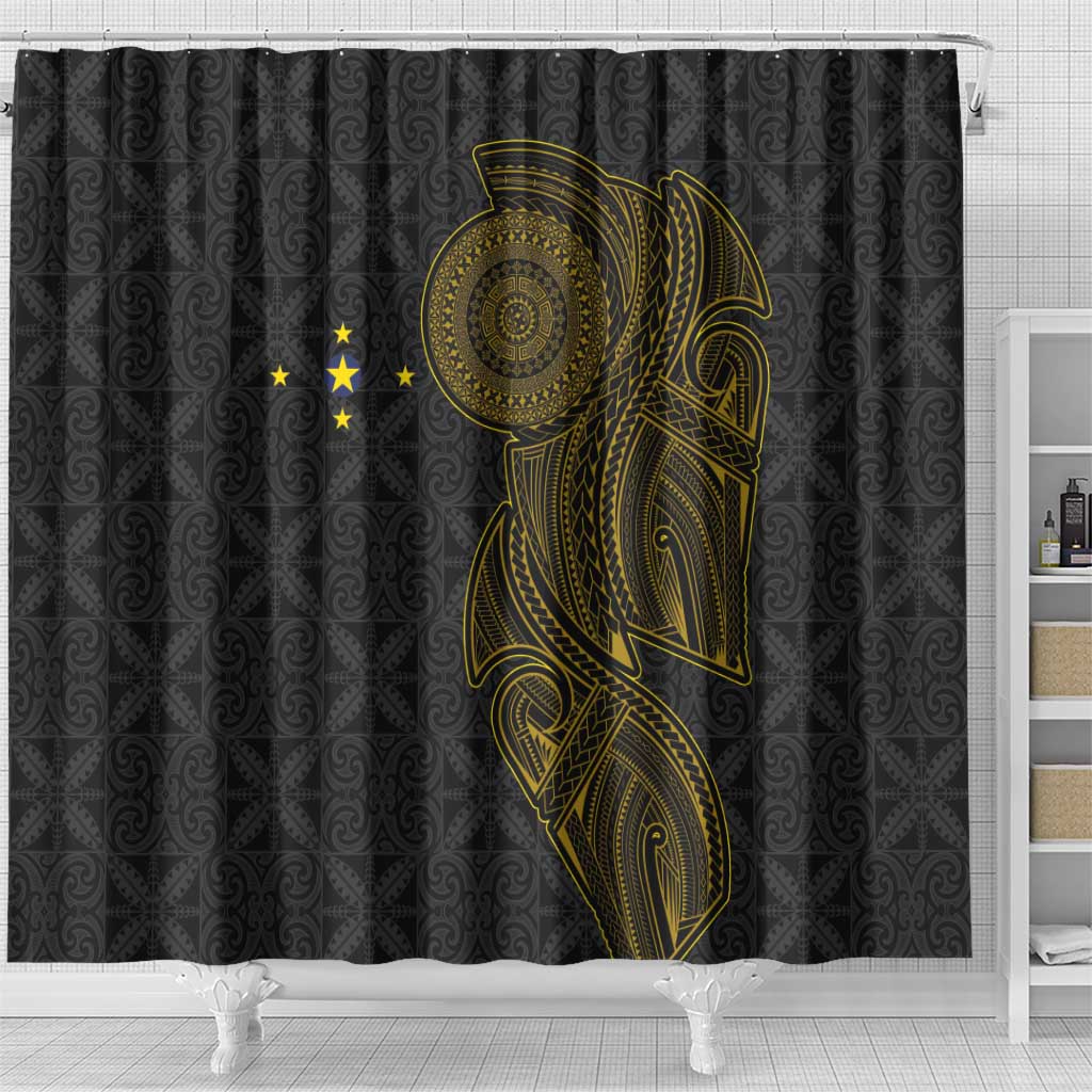 Niue Polynesian Hiapo Tattoo Art Shower Curtain Half Style Black Gold Color - Polynesian Pride