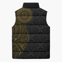 Niue Polynesian Hiapo Tattoo Art Sleeveless Puffer Jacket Half Style Black Gold Color - Polynesian Pride