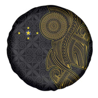 Niue Polynesian Hiapo Tattoo Art Spare Tire Cover Half Style Black Gold Color - Polynesian Pride