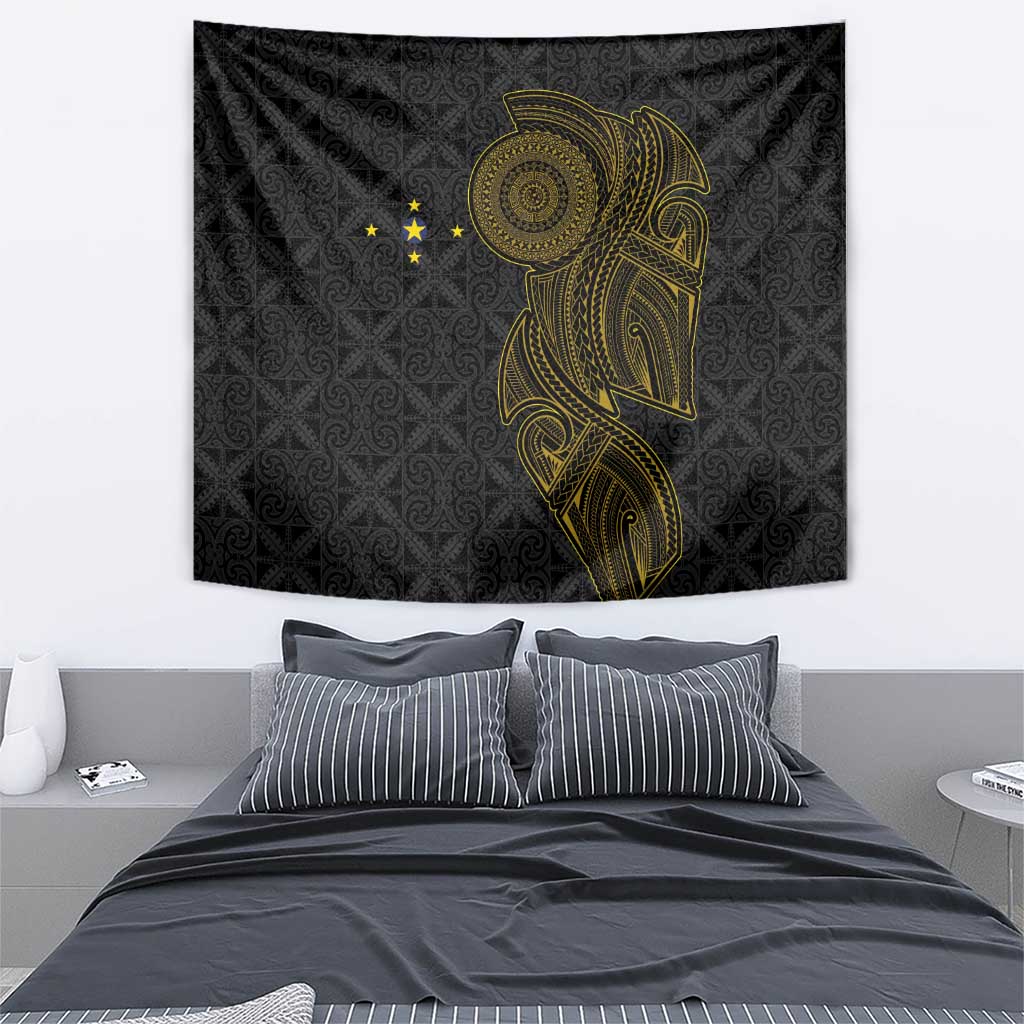 Niue Polynesian Hiapo Tattoo Art Tapestry Half Style Black Gold Color - Polynesian Pride