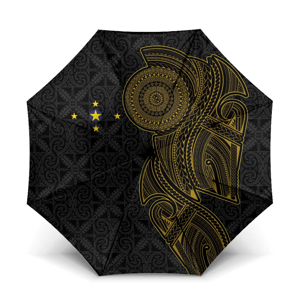 Niue Polynesian Hiapo Tattoo Art Umbrella Half Style Black Gold Color - Polynesian Pride
