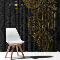 Niue Polynesian Hiapo Tattoo Art Window Curtain Half Style Black Gold Color - Polynesian Pride