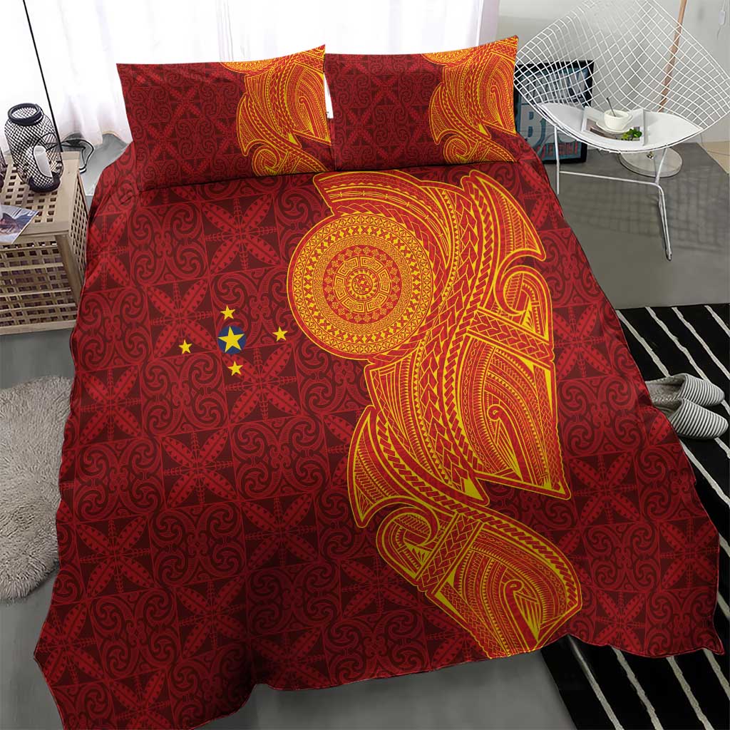 Niue Polynesian Hiapo Tattoo Art Bedding Set Half Style Red Yellow Color - Polynesian Pride