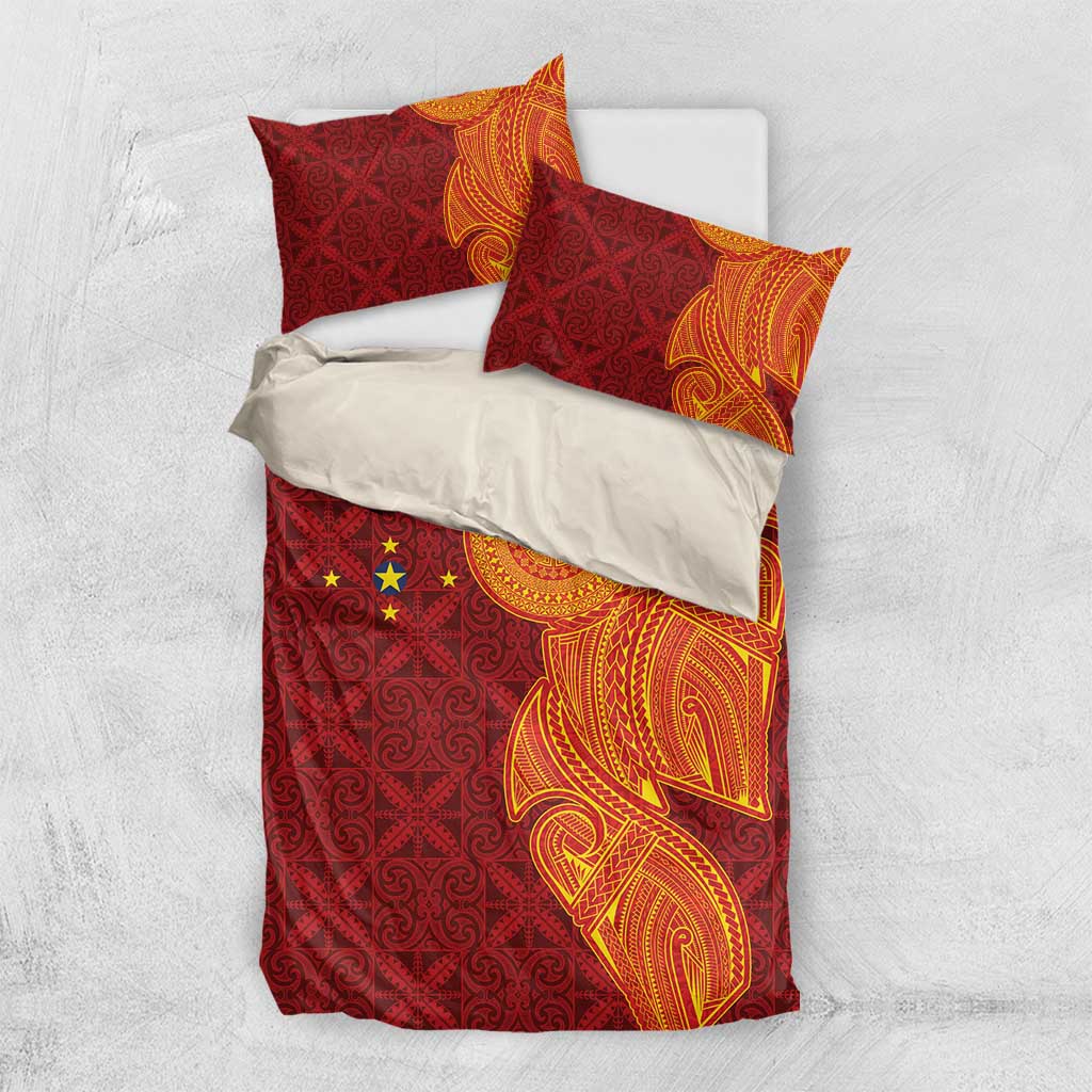 Niue Polynesian Hiapo Tattoo Art Bedding Set Half Style Red Yellow Color - Polynesian Pride