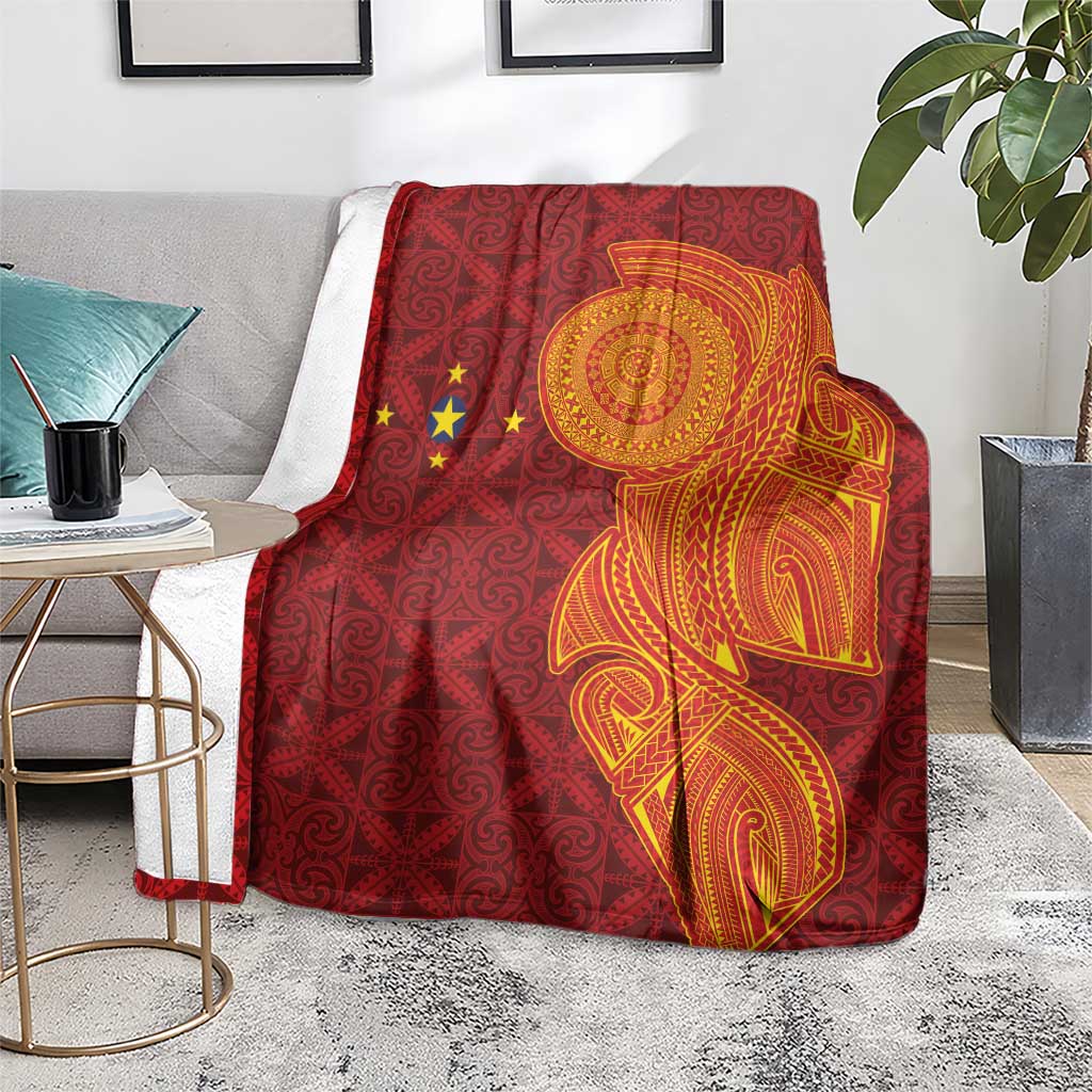 Niue Polynesian Hiapo Tattoo Art Blanket Half Style Red Yellow Color - Polynesian Pride