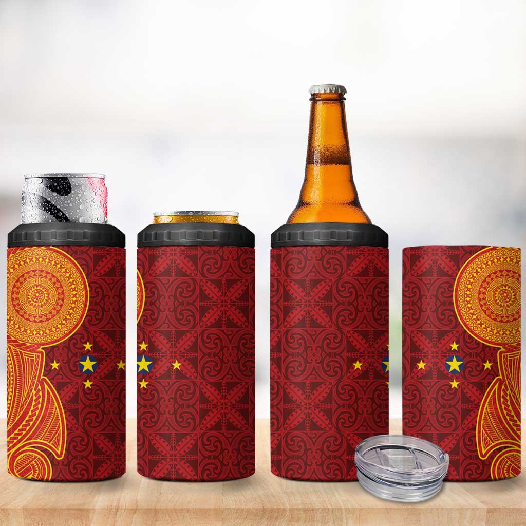 Niue Polynesian Hiapo Tattoo Art 4 in 1 Can Cooler Tumbler Half Style Red Yellow Color - Polynesian Pride