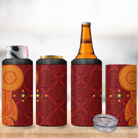 Niue Polynesian Hiapo Tattoo Art 4 in 1 Can Cooler Tumbler Half Style Red Yellow Color - Polynesian Pride
