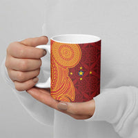 Niue Polynesian Hiapo Tattoo Art Ceramic Mug Half Style Red Yellow Color - Polynesian Pride