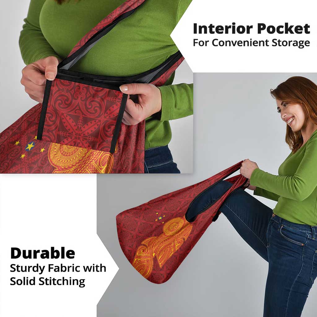 Niue Polynesian Hiapo Tattoo Art Grocery Bag Half Style Red Yellow Color - Polynesian Pride