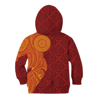 Niue Polynesian Hiapo Tattoo Art Kid Hoodie Half Style Red Yellow Color - Polynesian Pride
