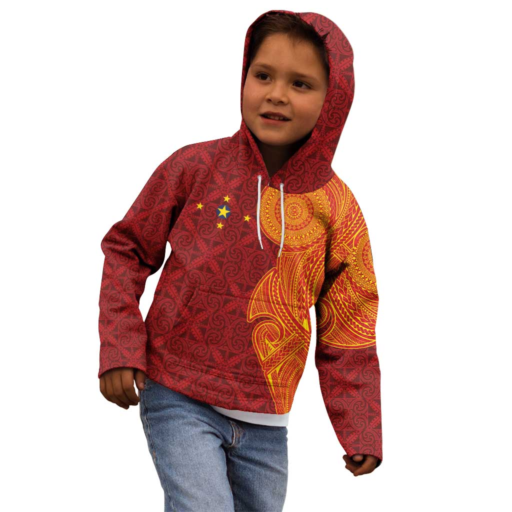 Niue Polynesian Hiapo Tattoo Art Kid Hoodie Half Style Red Yellow Color - Polynesian Pride