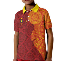 Niue Polynesian Hiapo Tattoo Art Kid Polo Shirt Half Style Red Yellow Color - Polynesian Pride