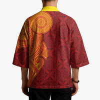 Niue Polynesian Hiapo Tattoo Art Kimono Half Style Red Yellow Color - Polynesian Pride