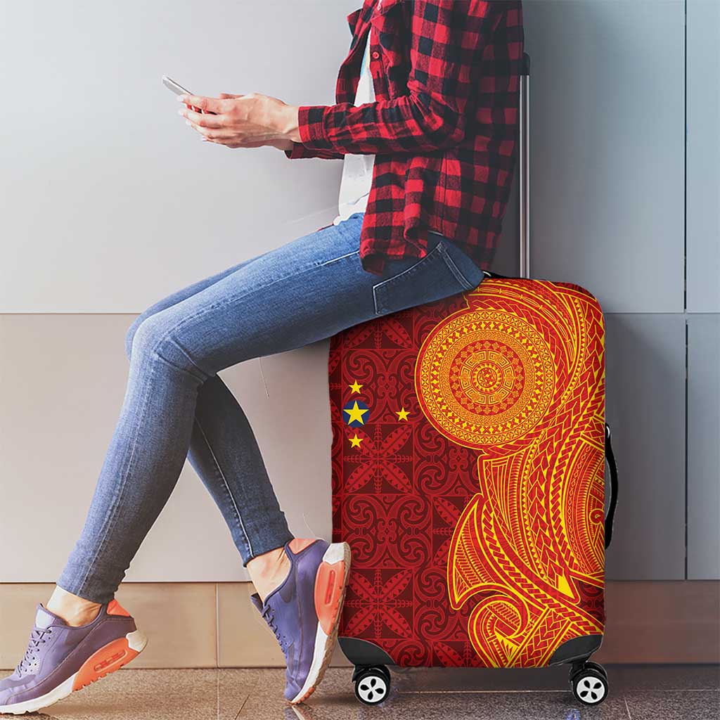 Niue Polynesian Hiapo Tattoo Art Luggage Cover Half Style Red Yellow Color - Polynesian Pride
