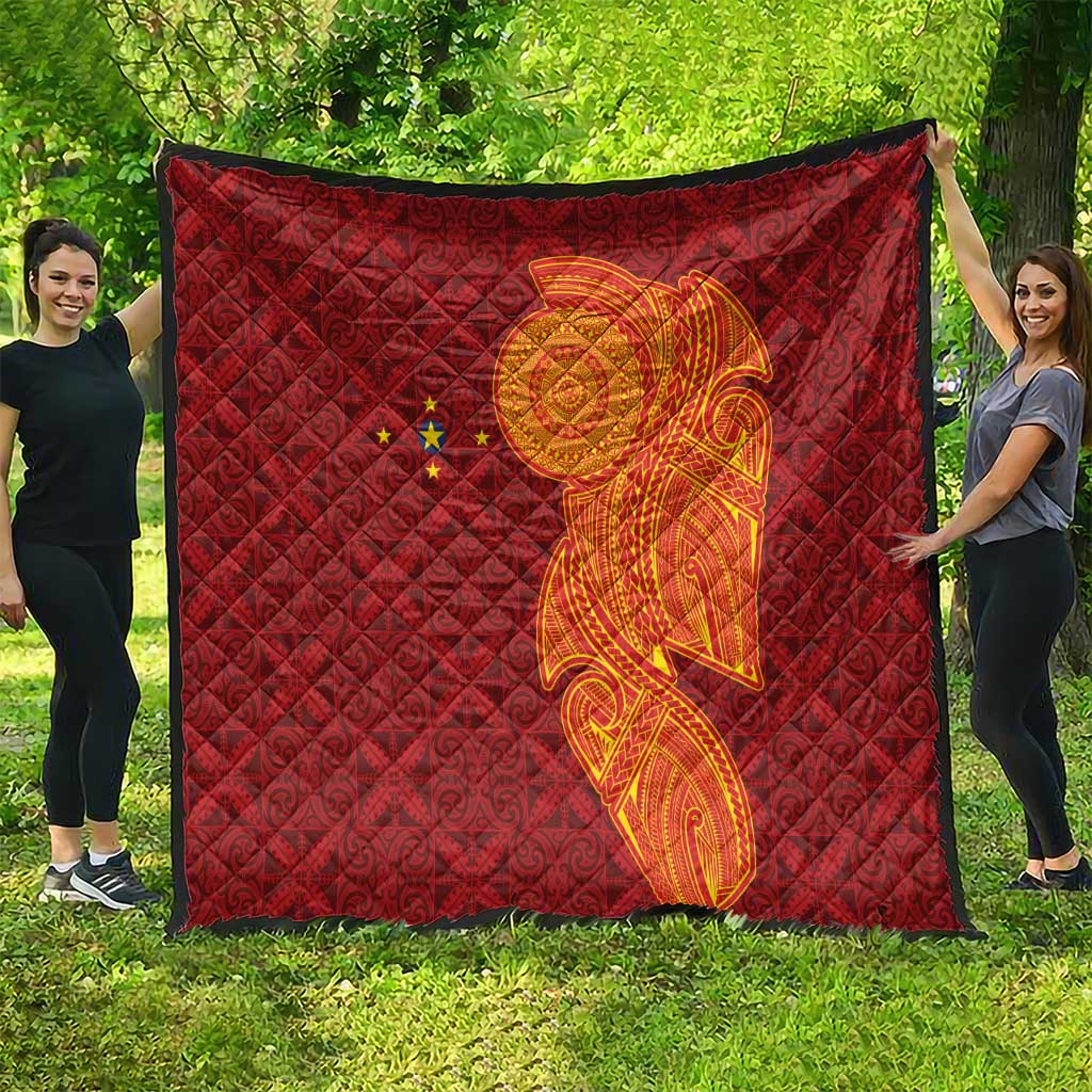 Niue Polynesian Hiapo Tattoo Art Quilt Half Style Red Yellow Color - Polynesian Pride