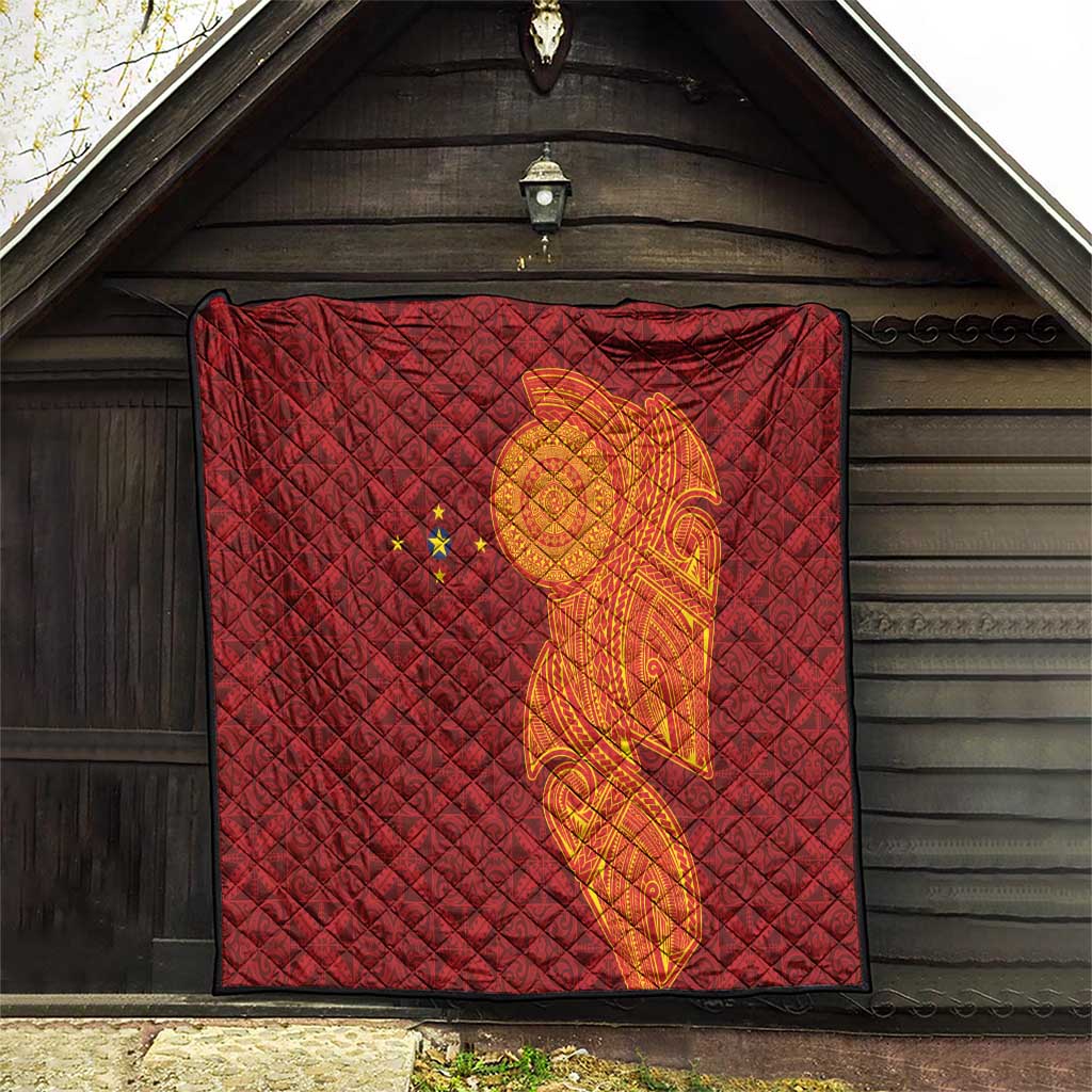 Niue Polynesian Hiapo Tattoo Art Quilt Half Style Red Yellow Color - Polynesian Pride