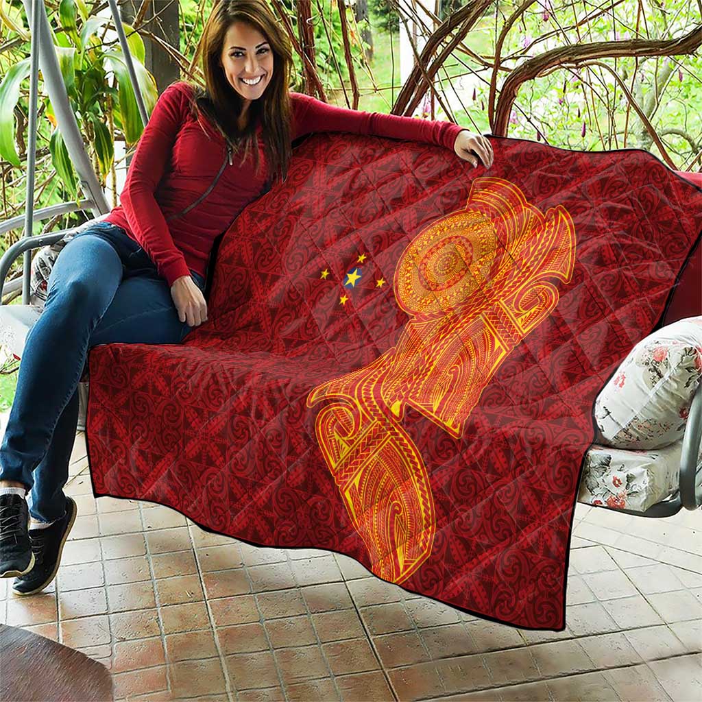 Niue Polynesian Hiapo Tattoo Art Quilt Half Style Red Yellow Color - Polynesian Pride