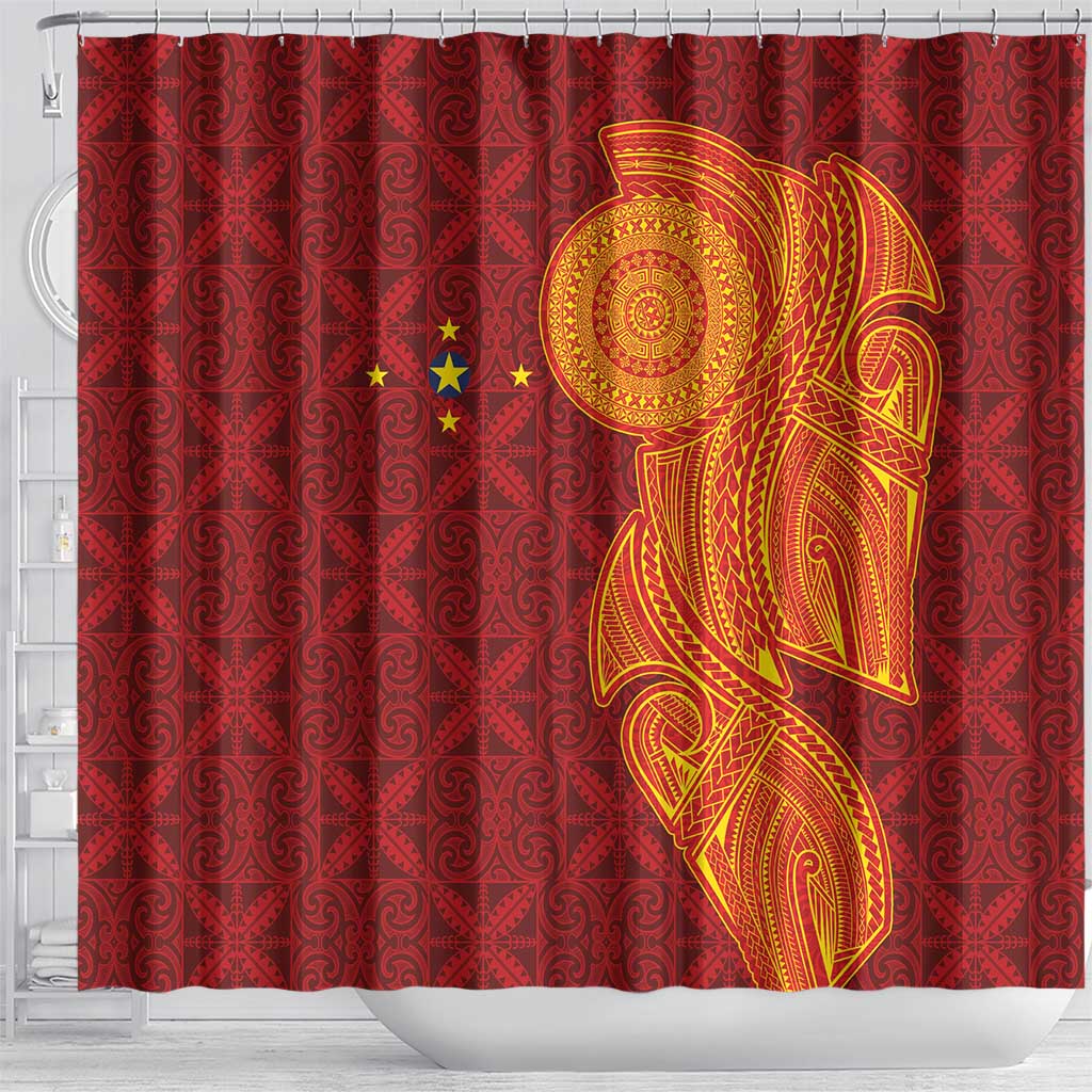 Niue Polynesian Hiapo Tattoo Art Shower Curtain Half Style Red Yellow Color - Polynesian Pride
