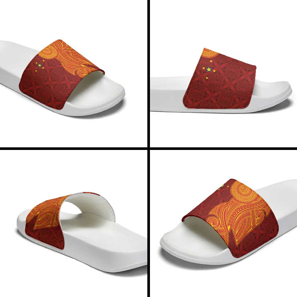 Niue Polynesian Hiapo Tattoo Art Slide Sandals Half Style Red Yellow Color - Polynesian Pride