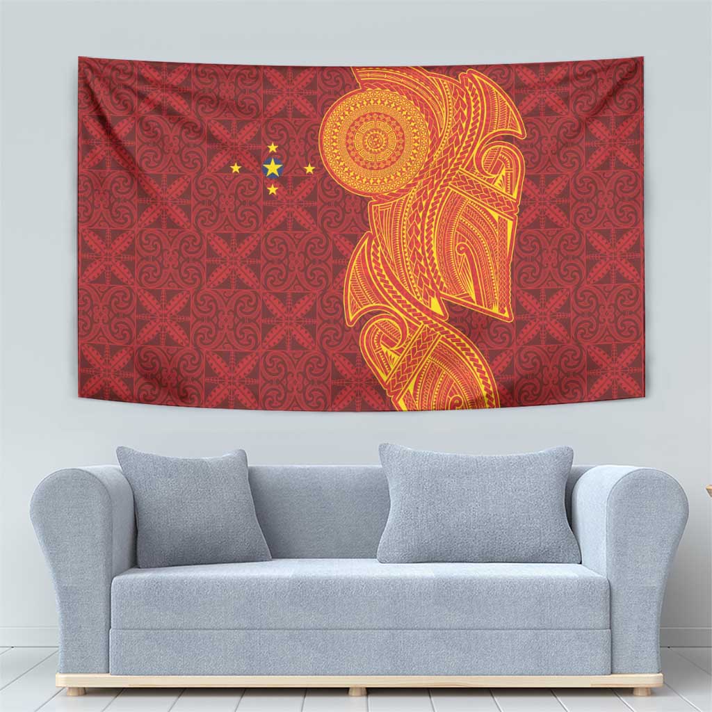 Niue Polynesian Hiapo Tattoo Art Tapestry Half Style Red Yellow Color - Polynesian Pride