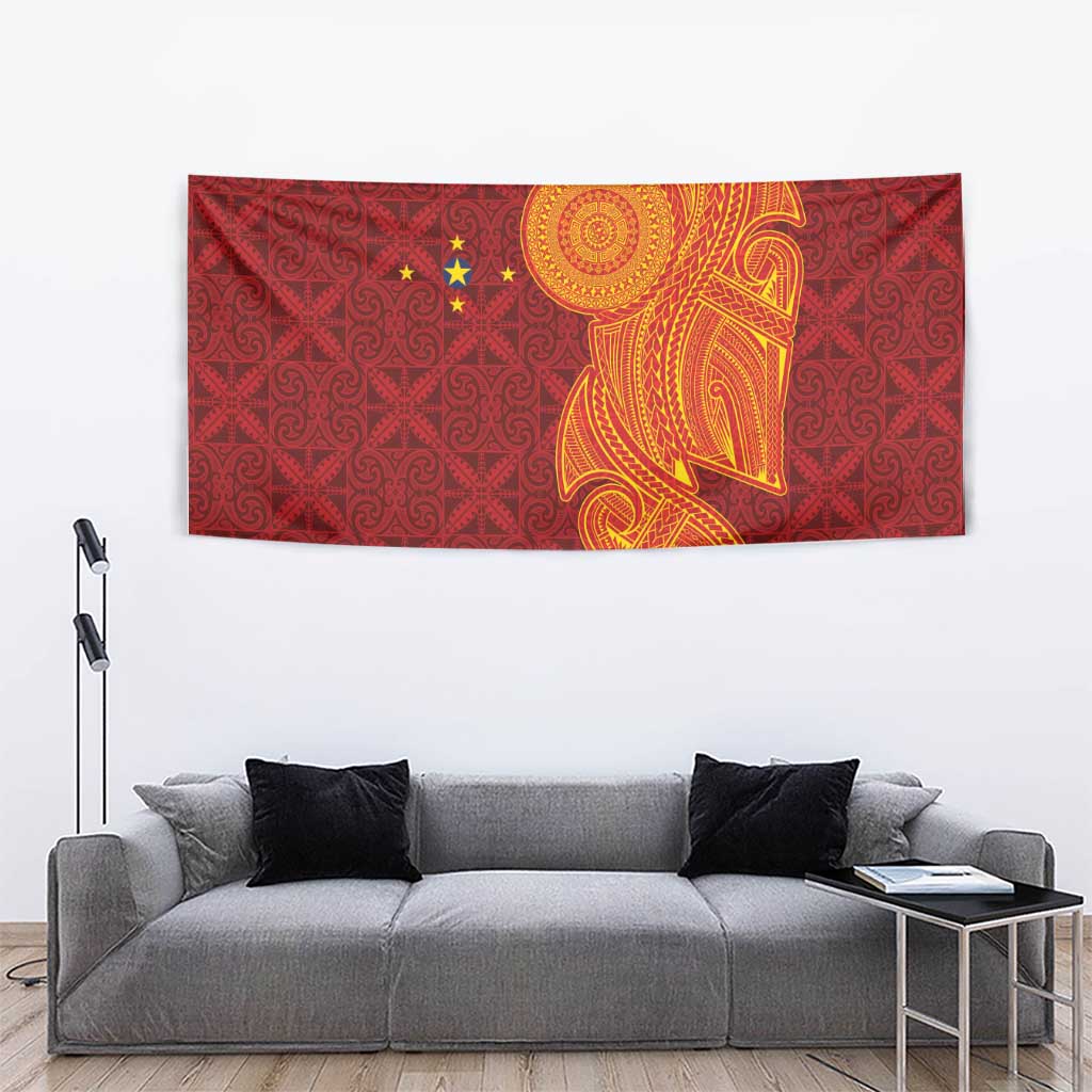 Niue Polynesian Hiapo Tattoo Art Tapestry Half Style Red Yellow Color - Polynesian Pride