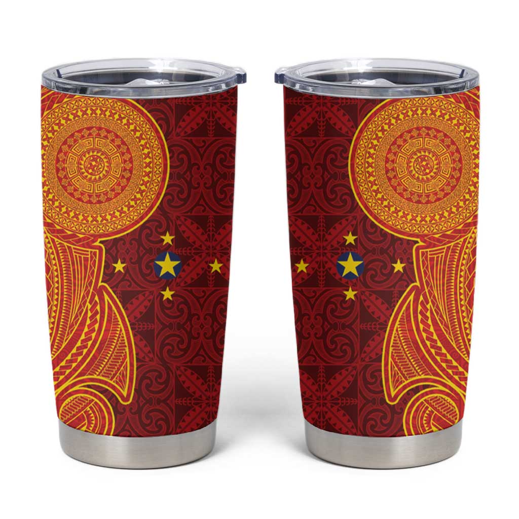 Niue Polynesian Hiapo Tattoo Art Tumbler Cup Half Style Red Yellow Color - Polynesian Pride