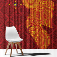 Niue Polynesian Hiapo Tattoo Art Window Curtain Half Style Red Yellow Color - Polynesian Pride