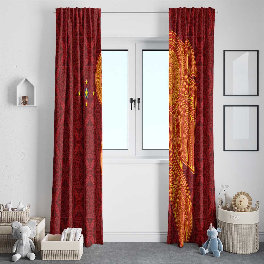 Niue Polynesian Hiapo Tattoo Art Window Curtain Half Style Red Yellow Color - Polynesian Pride