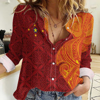 Niue Polynesian Hiapo Tattoo Art Women Casual Shirt Half Style Red Yellow Color - Polynesian Pride