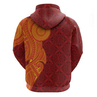 Niue Polynesian Hiapo Tattoo Art Zip Hoodie Half Style Red Yellow Color - Polynesian Pride