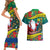 Personalised New Caledonia Christmas Couples Matching Short Sleeve Bodycon Dress and Hawaiian Shirt Santa Claus and Kanak Flag Mix Poinsettia Maori Pattern LT03 - Polynesian Pride