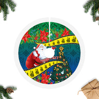 Personalised New Caledonia Christmas Tree Skirt Santa Claus and Kanak Flag Mix Poinsettia Maori Pattern LT03 - Polynesian Pride