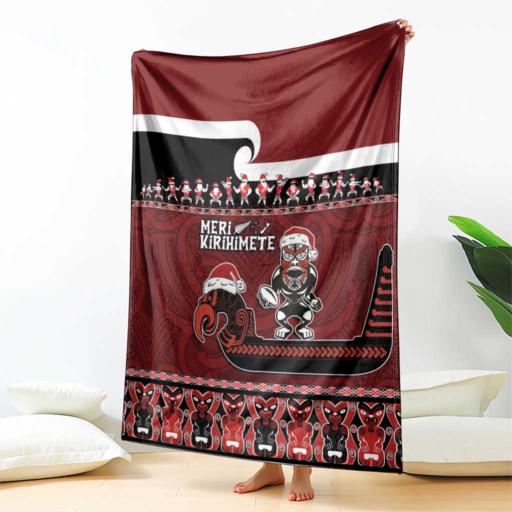 New Zealand Christmas Blanket Meri Kirihimete Aotearoa Warrior on Waka with Maori Art Tattoo LT03 - Polynesian Pride