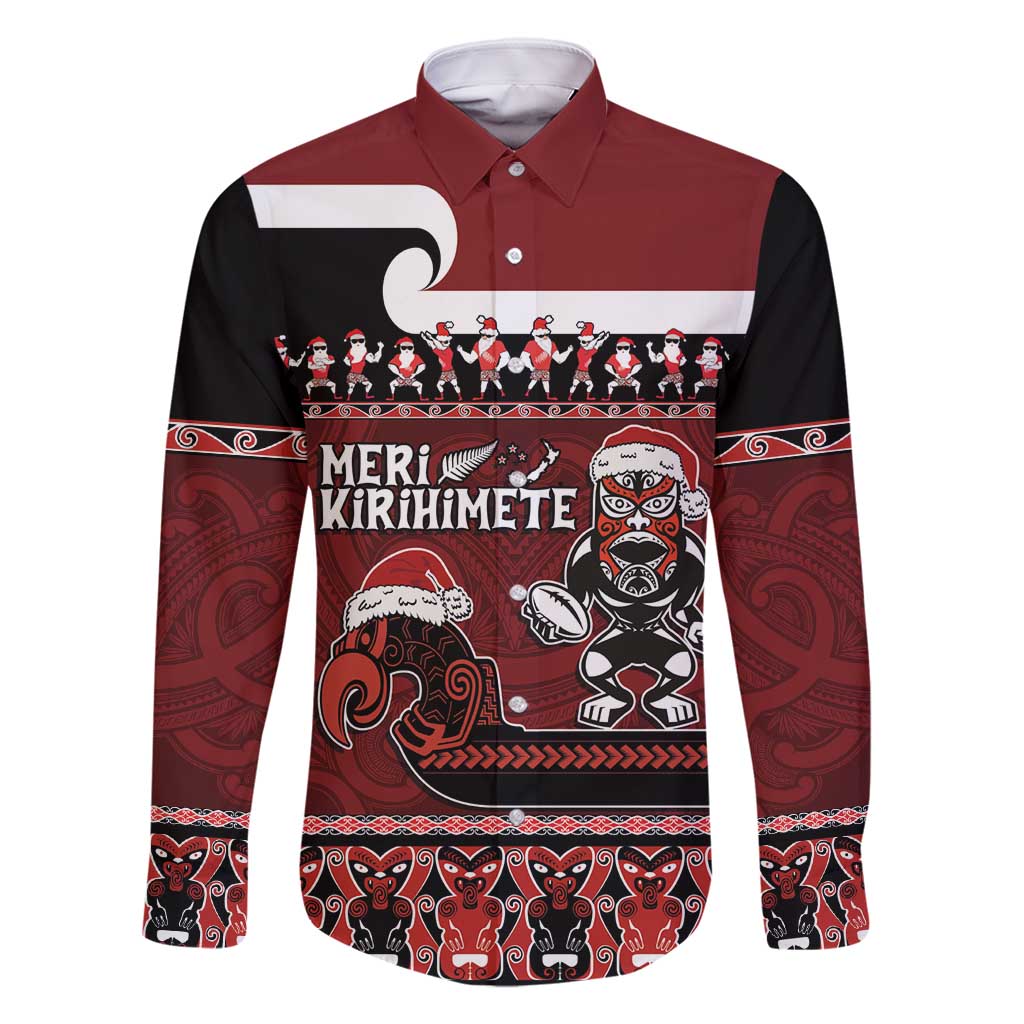 New Zealand Christmas Family Matching Long Sleeve Bodycon Dress and Hawaiian Shirt Meri Kirihimete Aotearoa Warrior on Waka with Maori Art Tattoo